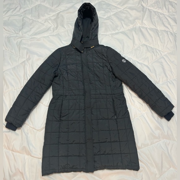 Tory Burch Hooded Puffer Long Jacket Coat Gray Women's MediumParka
